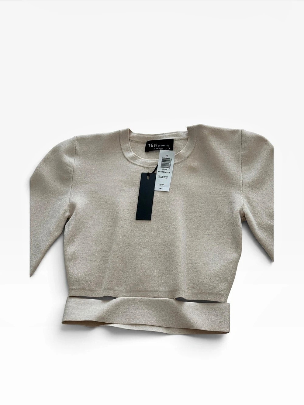 TEN by Babaton Cropped Long Sleeve Top in Beige Size Small NWT
